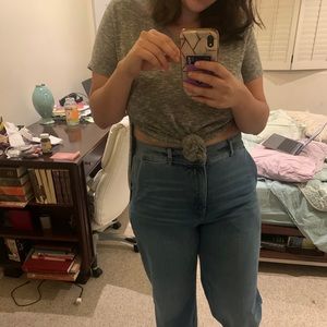 Grey Blend T Shirt with High Rise Slit